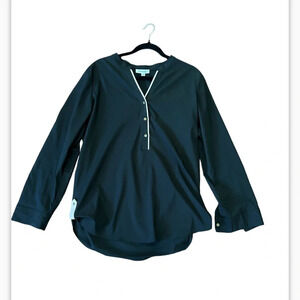 Like New- Calvin Klein V Neck Rolled Sleeve Blouse black size Large